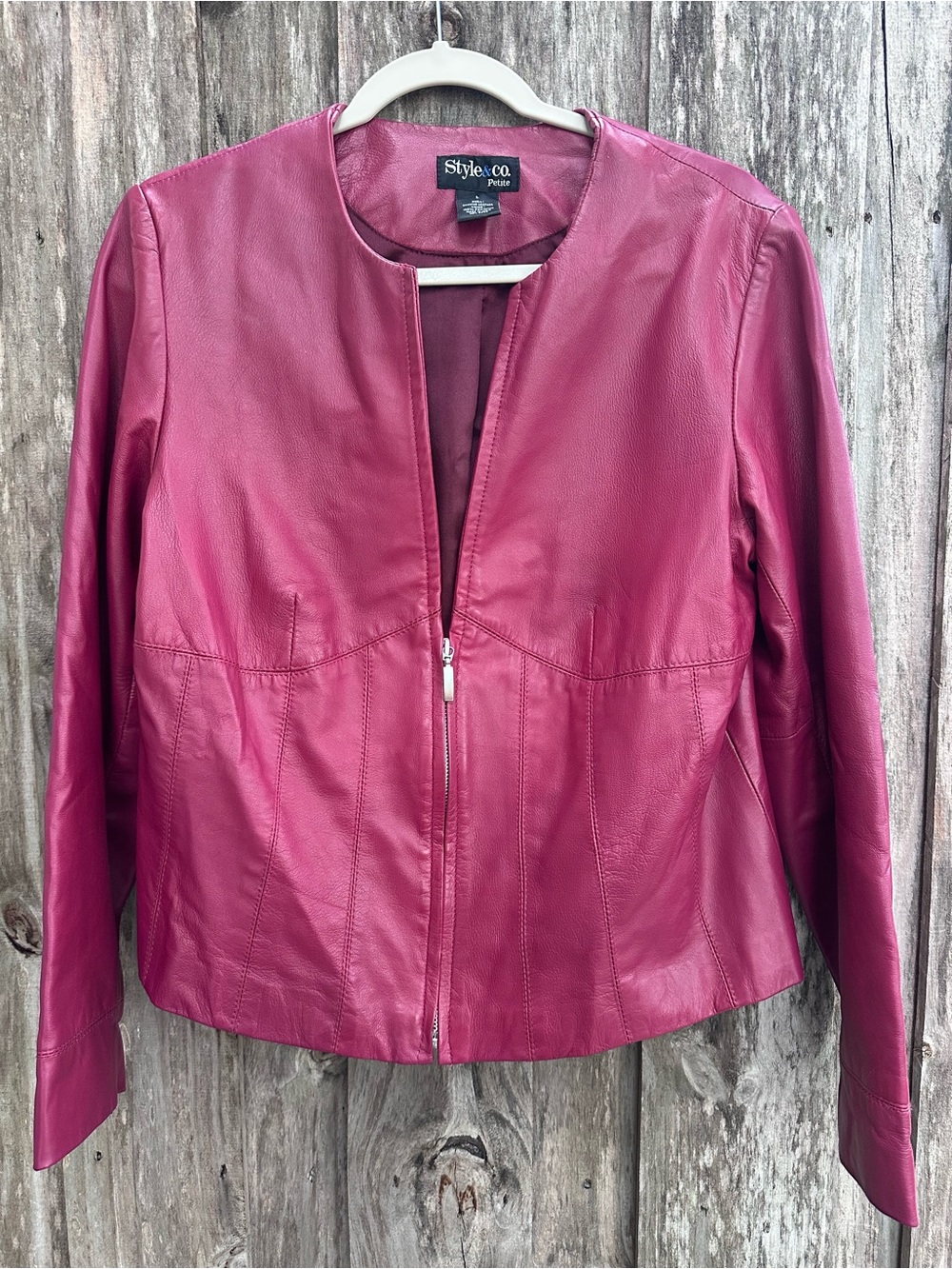 Style & Co. Women's Magenta Leather Zip Jacket